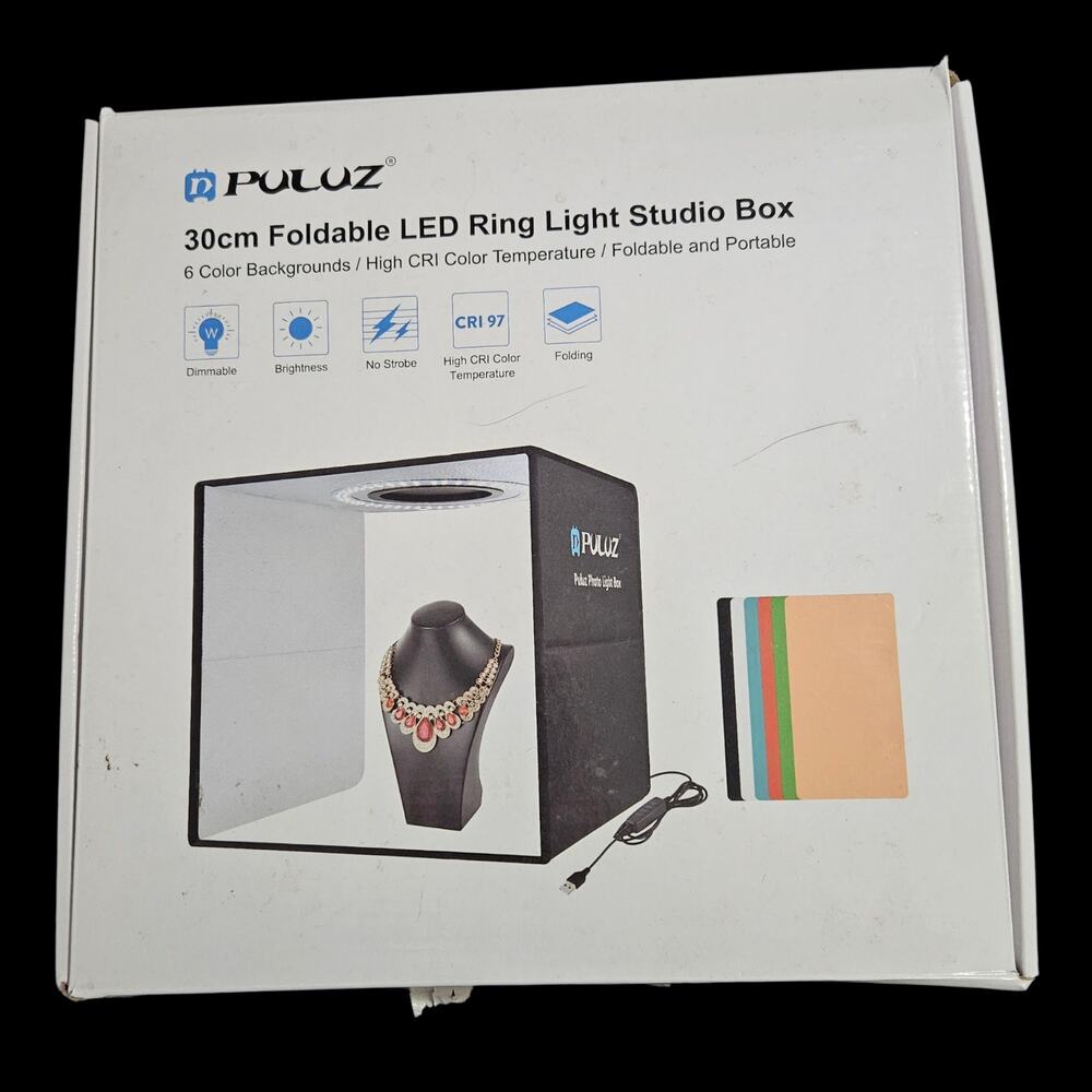 Puluz 30cm Foldable LED Ring Light Studio Box w/ 6 Backgrounds CRI97 USB Powered